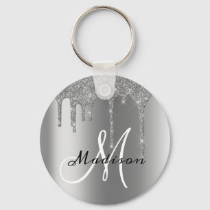 Porte-clés Silver Monogram Glitter Drips Pretty