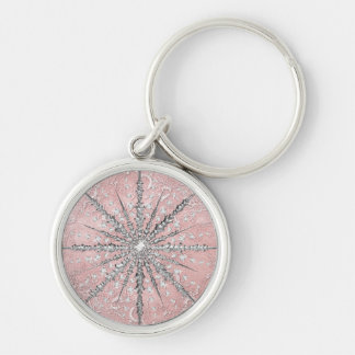Porte-clés Silver snowflake pink elegant vintage winter