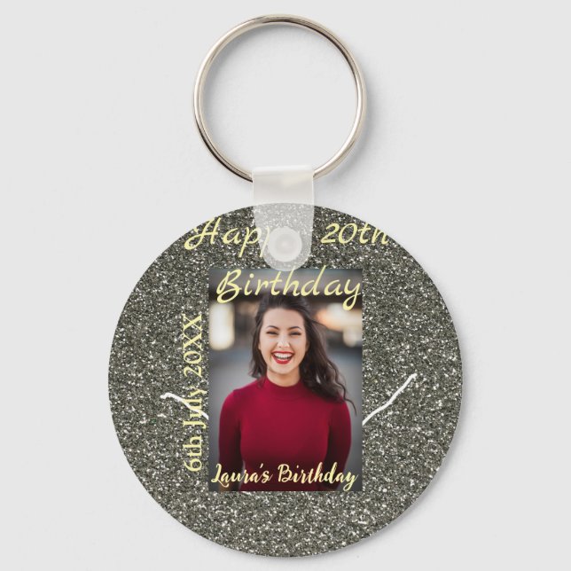 Porte-clés Silverglitter photo 20e anniversaire ajouter nom d (Recto)