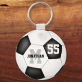 Porte-clés simple balle de football noir et blanc personnalis (Front)