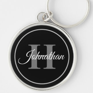 Porte-clés Simple Elegant Black White Monogram Modern Initial