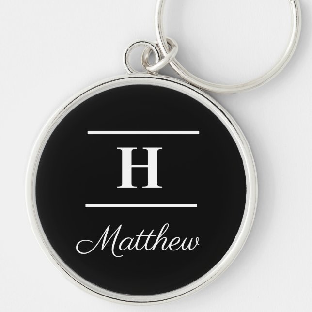 Porte-clés Simple Elegant Black White Monogram Name Stylish (Devant)