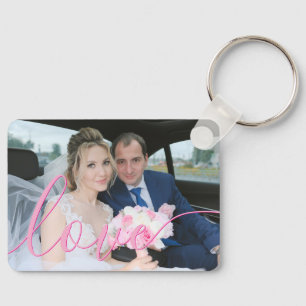 Porte-clés Simple Élégant Écriture de Mariage Photo Rose Amou