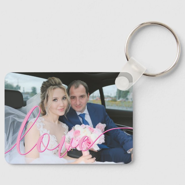 Porte-clés Simple Élégant Écriture de Mariage Photo Rose Amou (Recto)