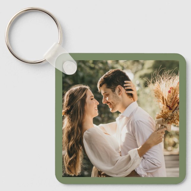 Porte-clés Simple Elegant Sage Green Photo Mariage Faveur (Recto)