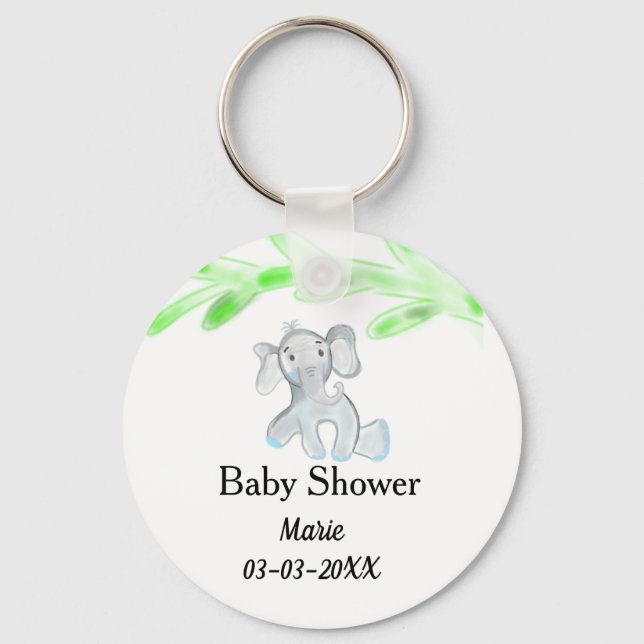 Porte-clés Simple éléphant bébé gris bleu ajouter le nom (Recto)
