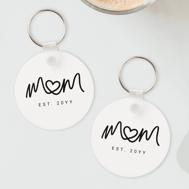 Porte-clés Simple Mémoire de Maman au Coeur en Écriture Noire (Créateur téléchargé)