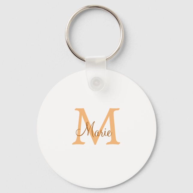 Porte-clés simple minimal ajouter nom monogramme orange marro (Recto)