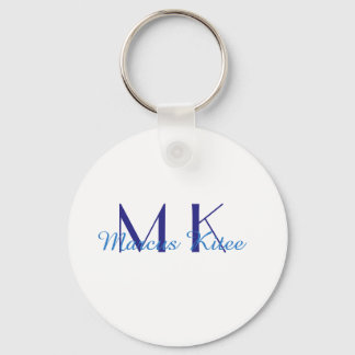 Porte-clés simple minimal monogram personalized name blue ret