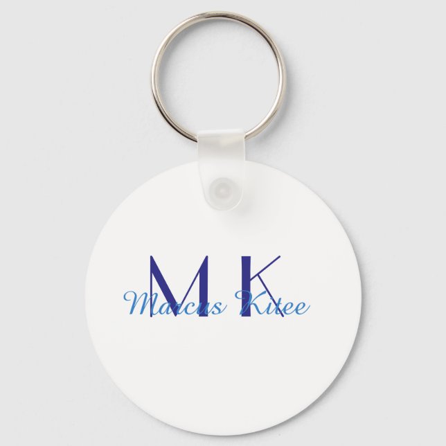 Porte-clés simple minimal monogram personalized name blue ret (Recto)