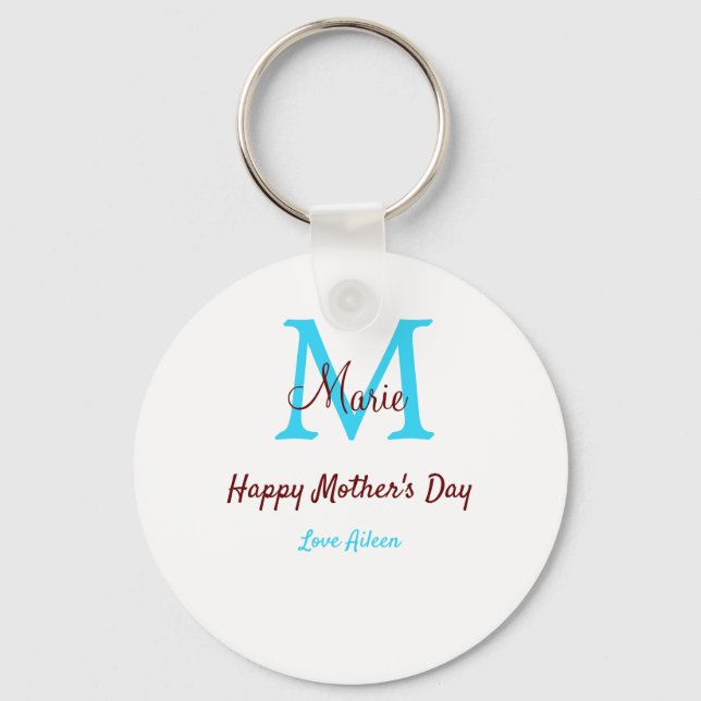 Porte-clés simple minimum jour mère bleu monogramme rose nom (Recto)