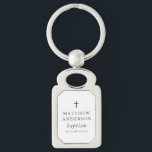 Porte-clés Simple moderne Elegant Cross Baby Baptism<br><div class="desc">Le design se compose d'une simple typographie avec des polices sans serif et serif.</div>