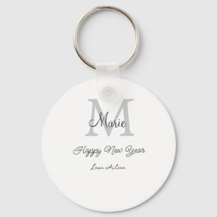 Porte-clés simple monogramme bonne année gris nom
