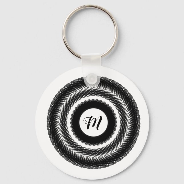 Porte-clés simple personnalisé BLACK mandala monogramme ajout (Recto)