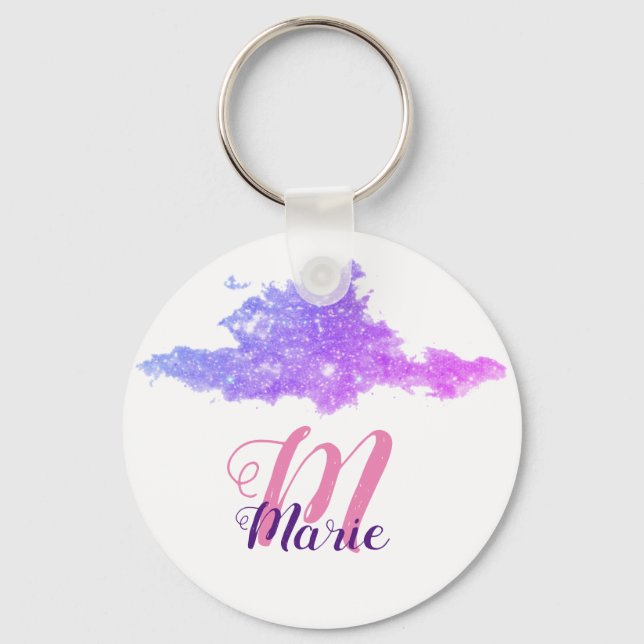 Porte-clés simple personnalisé rose violet pétillant ajouter  (Recto)