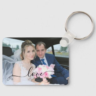 Porte-clés Simple Photo De Mariage Avec Écriture Élégante