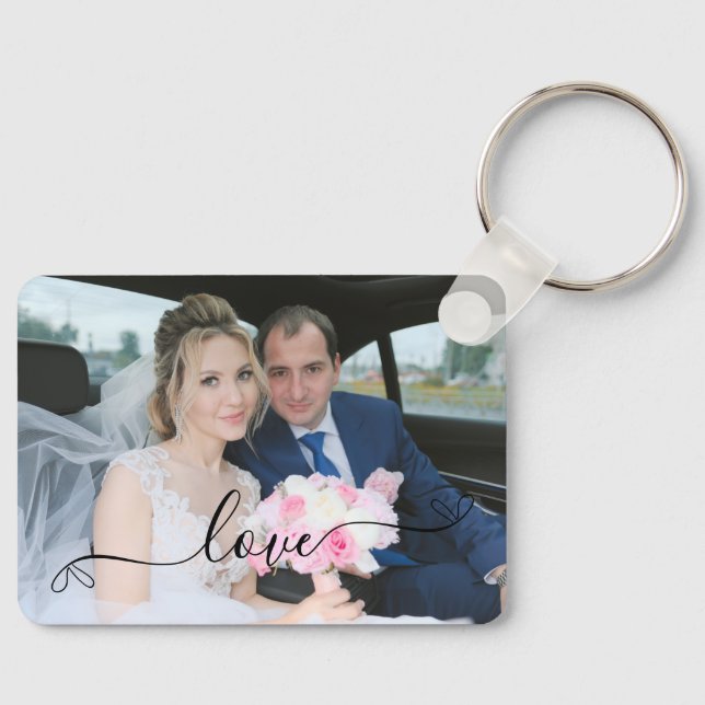 Porte-clés Simple Photo De Mariage Avec Écriture Élégante (Recto)