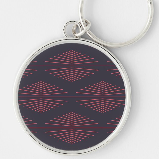Porte-clés Simple, rouge, motif traditionnel avec lignes (Devant)