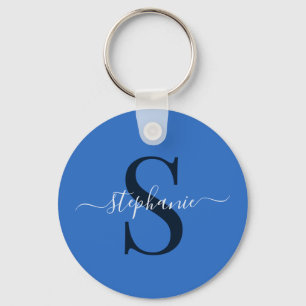 Porte-clés Simple Stylish Blue Monogram Initial First Name