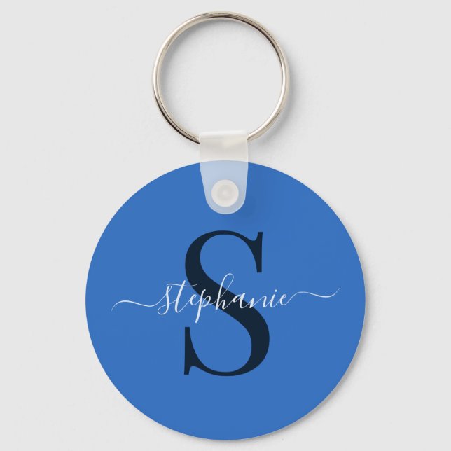Porte-clés Simple Stylish Blue Monogram Initial First Name (Recto)
