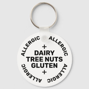 Porte-clés Simple White Black Emergency Contact Allergène