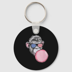 Porte-clés Singe Avec Drapeau Américain Sungles 4 juillet Cad