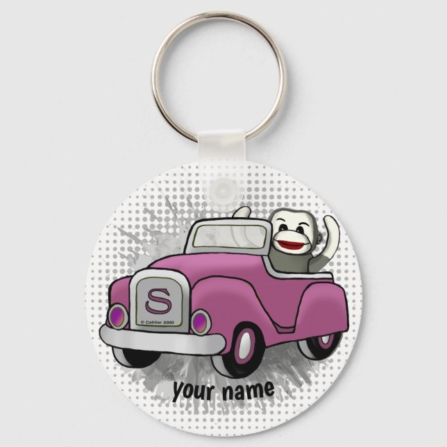 Porte-clés Singe chaussette conduisant une voiture  (Recto)