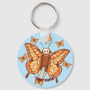 Porte-clés singe chaussette papillon