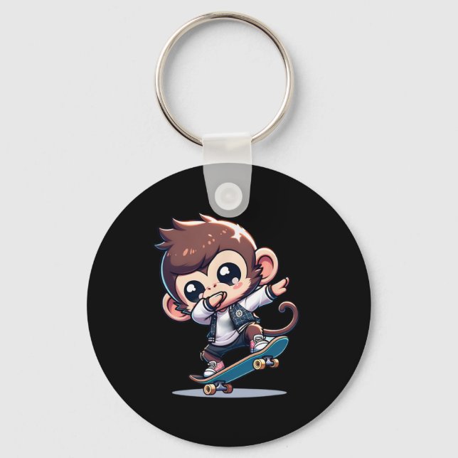 Porte-clés Singe drôle en skateboard  (Recto)