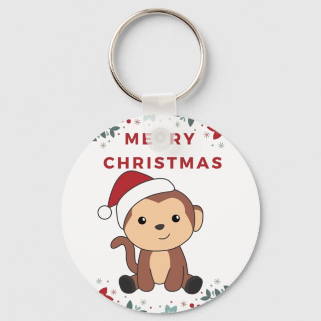 Porte-clés Singe Noël Neige hiver Animaux Singes Clavier (Recto)