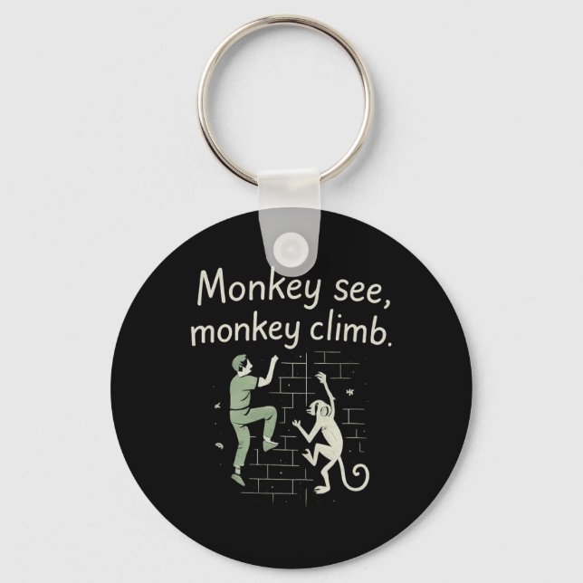 Porte-clés Singe voit singe grimper graphique drôle d'escalad (Recto)
