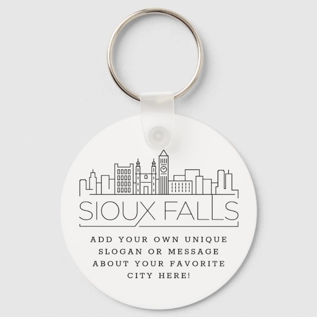 Porte-clés Sioux Falls Stylisé Skyline | Slogan personnalisé (Recto)