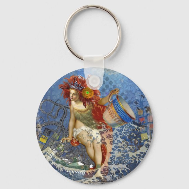 Porte-clés Sirène du Verseau Art Gothique Bleu (Recto)