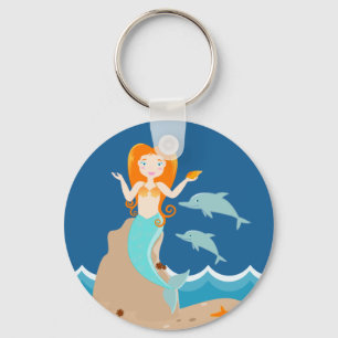 Porte-clés Sirène et dauphins sous la mer
