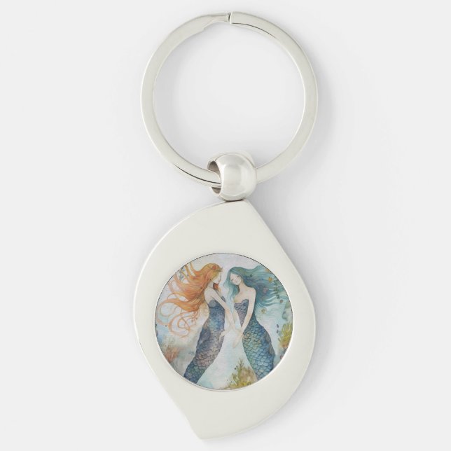 Porte-clés Sirènes à l'aquarelle (Devant)