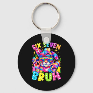 Porte-clés Six sept bruh lapin de Pâques visage tie dye lunet