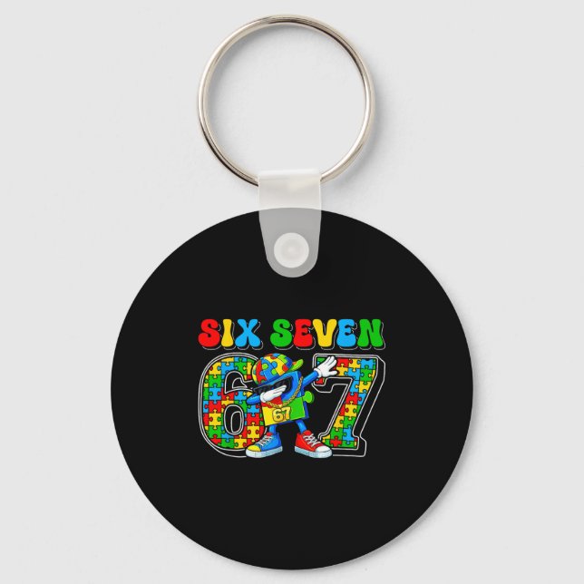 Porte-clés Six sept sensibilisation à l'autisme 67 mème puzzl (Recto)