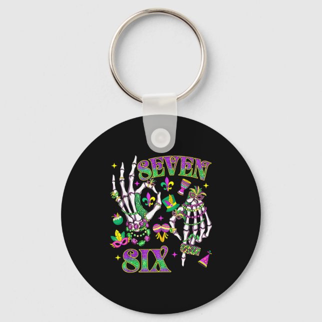 Porte-clés Six Seven Skeleton Main Mardi Gras Carnaval Fleur  (Recto)