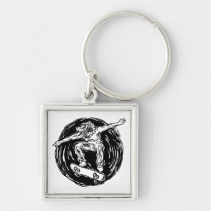 Porte-clés Skater légendaire faisant du ski de fond en milieu