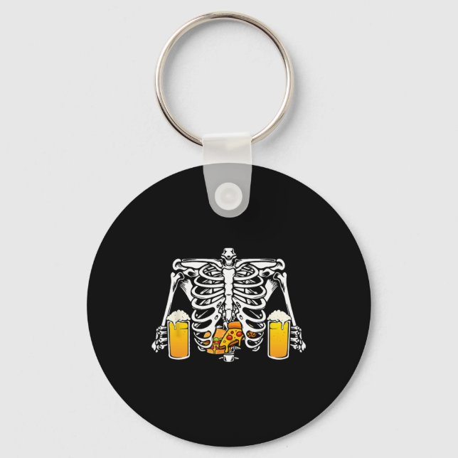 Porte-clés Skeleton Beer Lover Hamburger Pizza Xray Halloween (Recto)