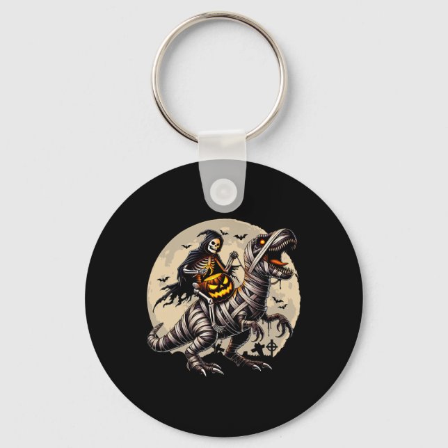 Porte-clés Skeleton équitation maman Dinosaur T Rex Citrouill (Recto)