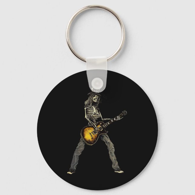 Porte-clés Skeleton Guitar Guy Éffrayant Happy Halloween Rock (Recto)