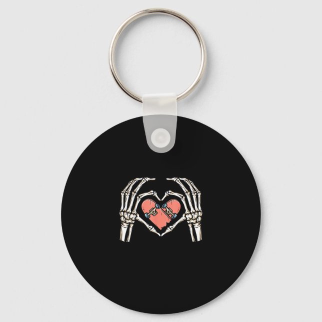 Porte-clés Skeleton Hand Heart Skateboard Valentines Day Funn (Recto)