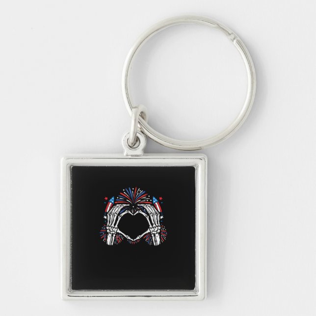 Porte-clés Skeleton Hand Heart USA Patriotic American (Devant)