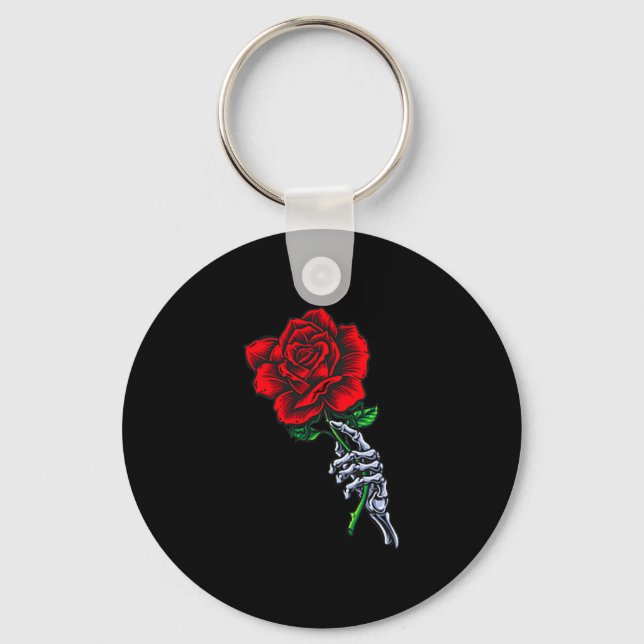 Porte-clés Skeleton Hand Holding Rose _ Aesthetic Red Flower  (Recto)