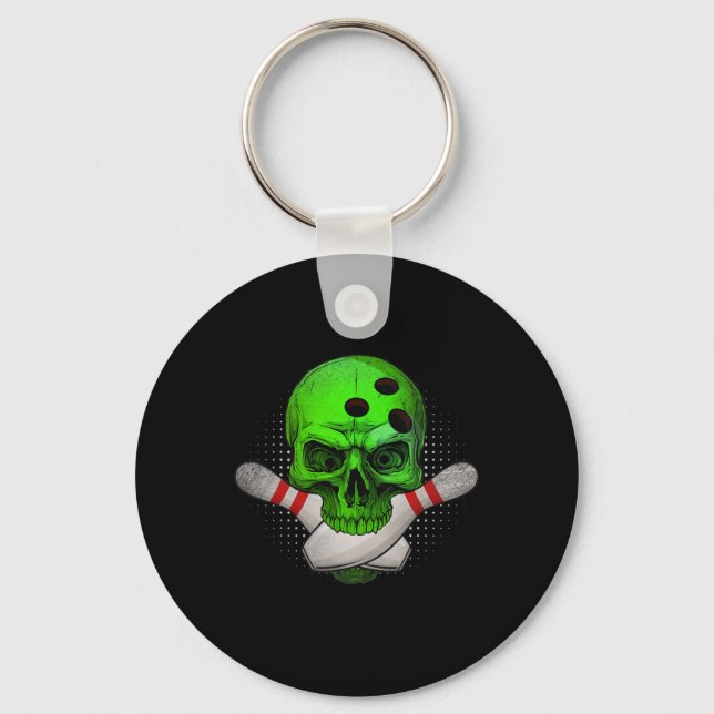 Porte-clés Skeleton Head Skull Bowling Ball Et Pins Happy Ha (Recto)