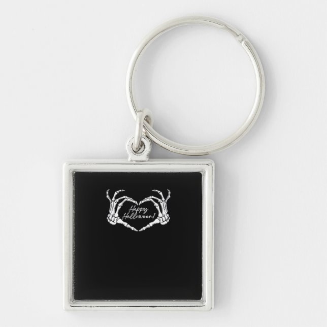 Porte-clés Skeleton Heart Hands, Happy Halloween Skeleton, Ha (Devant)