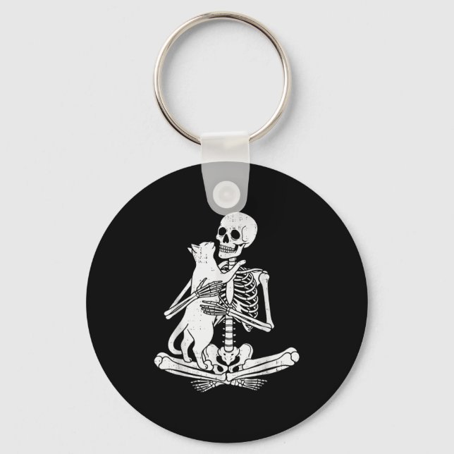 Porte-clés Skeleton Holding Cat Funny Soky Halloween Meow Kit (Recto)