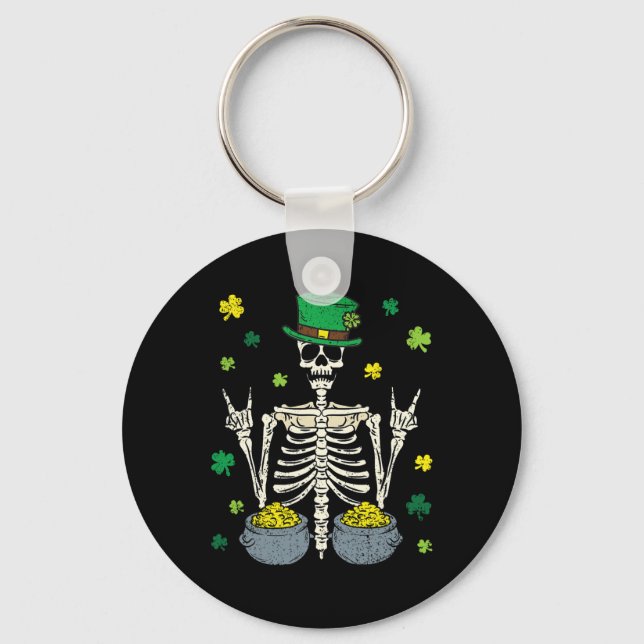 Porte-clés Skeleton Leprechaun Jour de la Saint Patrick Shamr (Recto)