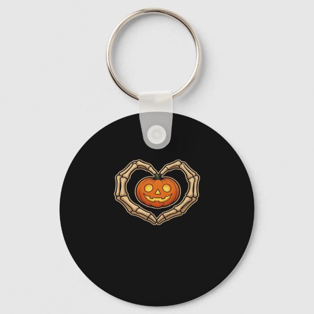 Porte-clés Skeleton Mains Coeur avec Citrouille mignon Hall É (Recto)